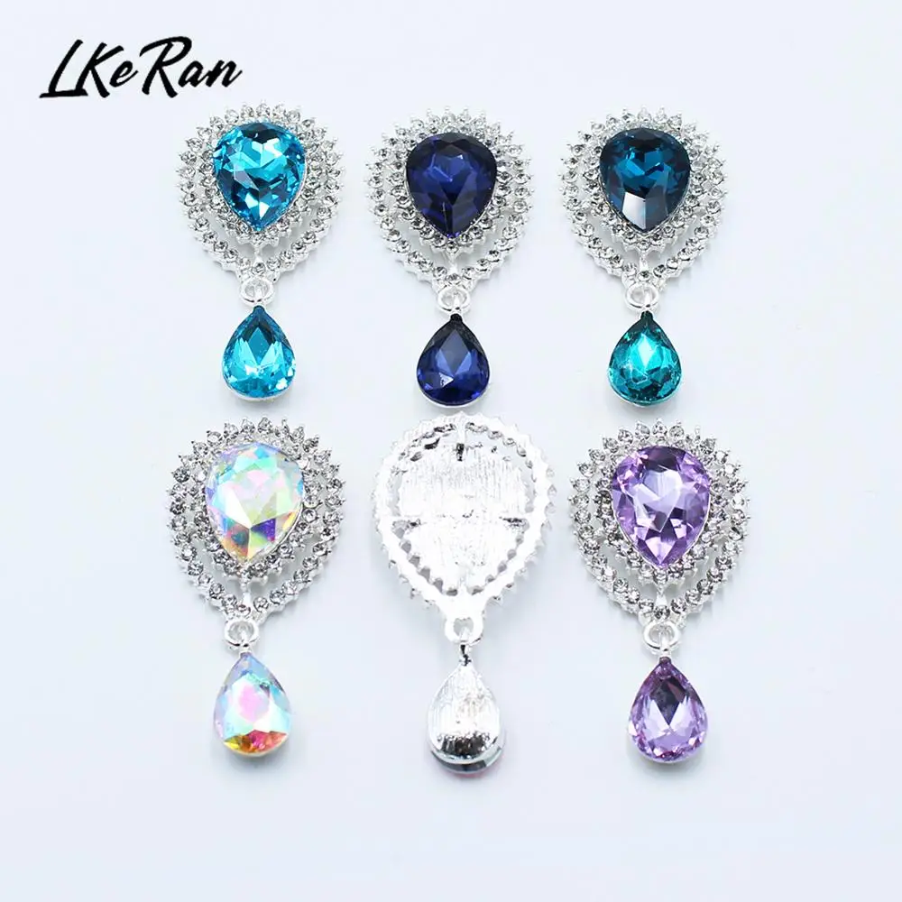 

10PCS 52*25mm Rhinestone Buttons Brooch Embellishment Flat Back For Wedding Decoration Metal Brooch Hair Bow DIY Jewelry Craft