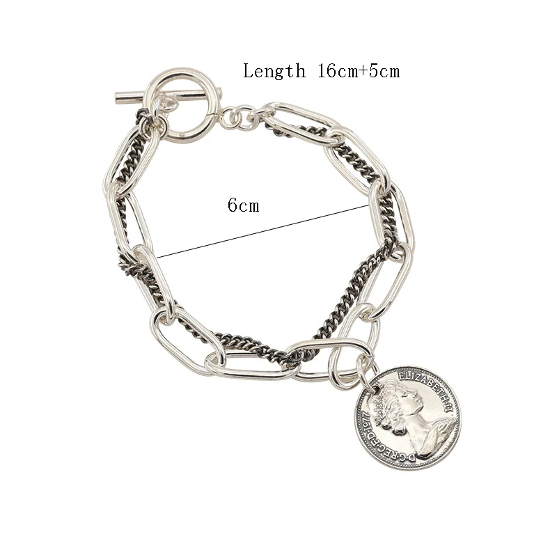

Punk Bracelets Carved Coin Head Bracelet Bangle Bohemian Circle Queen Thick Chain Tassel Pendant Bracelet Women Jewelry Gifts
