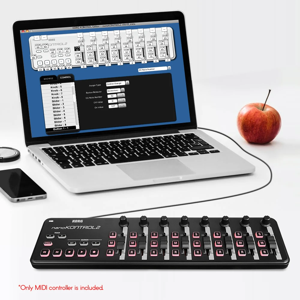 

KORG nano KONTROL2 Slim-Line USB Controller Portable MIDI Control Surface with USB Cable MIDI Keyboard Instrument