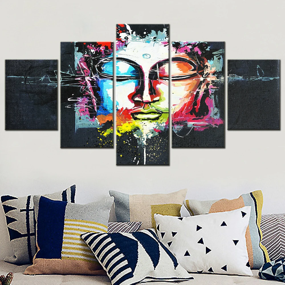 

5 Piece Wall Art Canvas Traditional Figure Paintang Buddha Statueition Poster Modern Decoration Home Living Room Pictures
