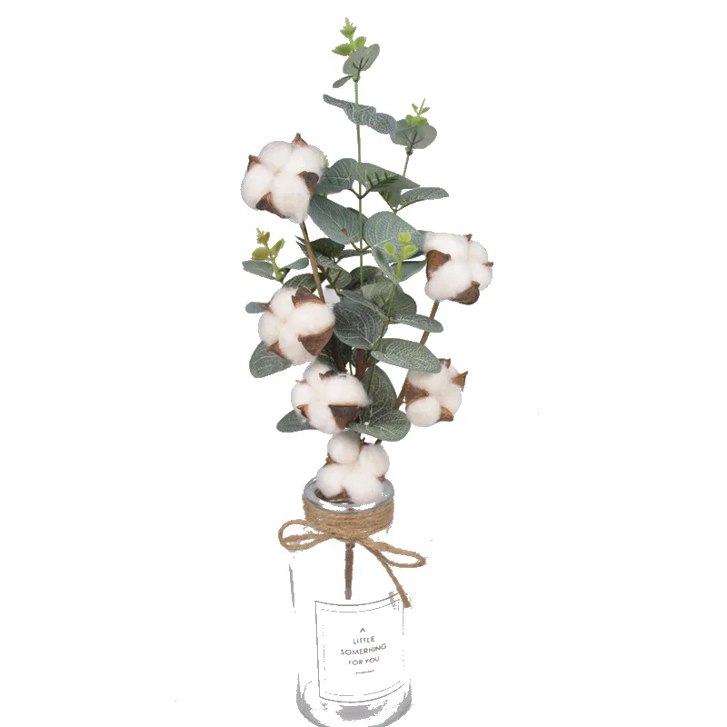 

6Balls per Naturally Dried Cotton Stems Artificial Eucalyptus Leaf Plants dried Flower Fake Cotton Flower Home wedding Decor