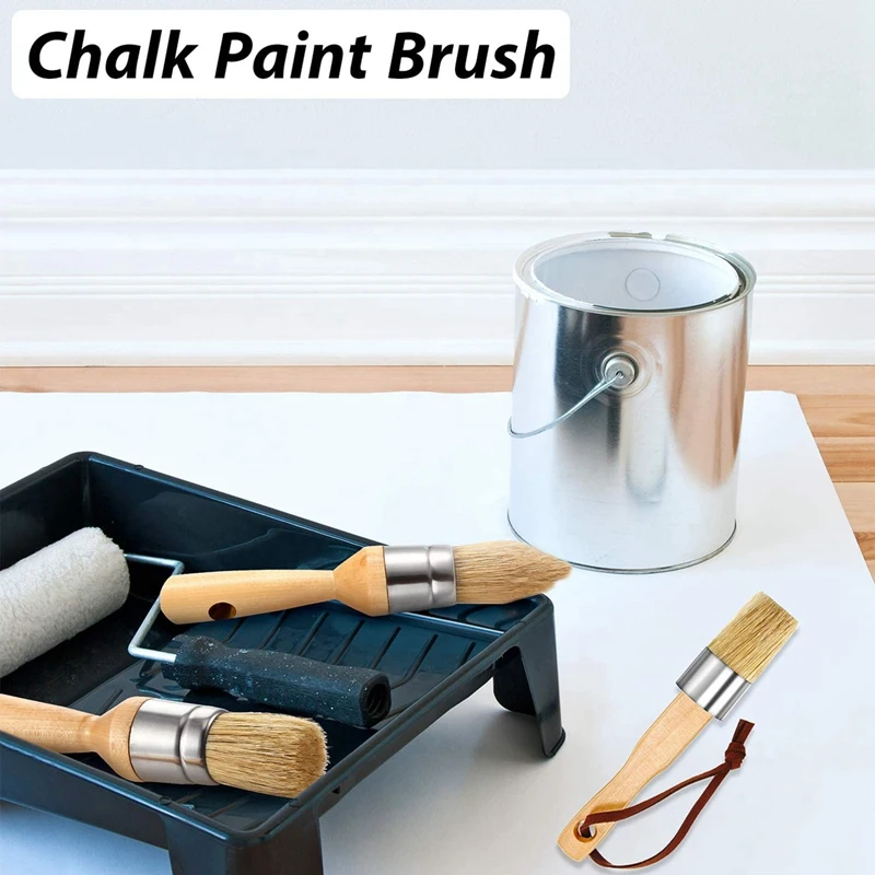 Chalk and Wax Paint Brush Large 2-In-1 Round Natural Bristles Painting Tool with 3 Pieces Brushes |