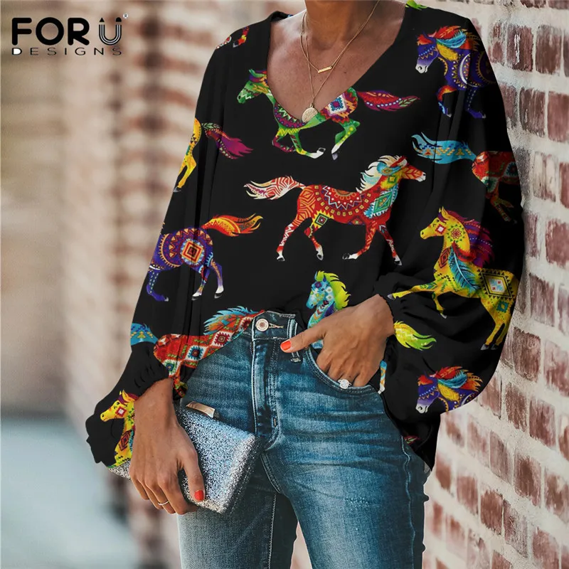 Женские воздухопроницаемые блузки с рукавами-фонариками и V-образным вырезом |