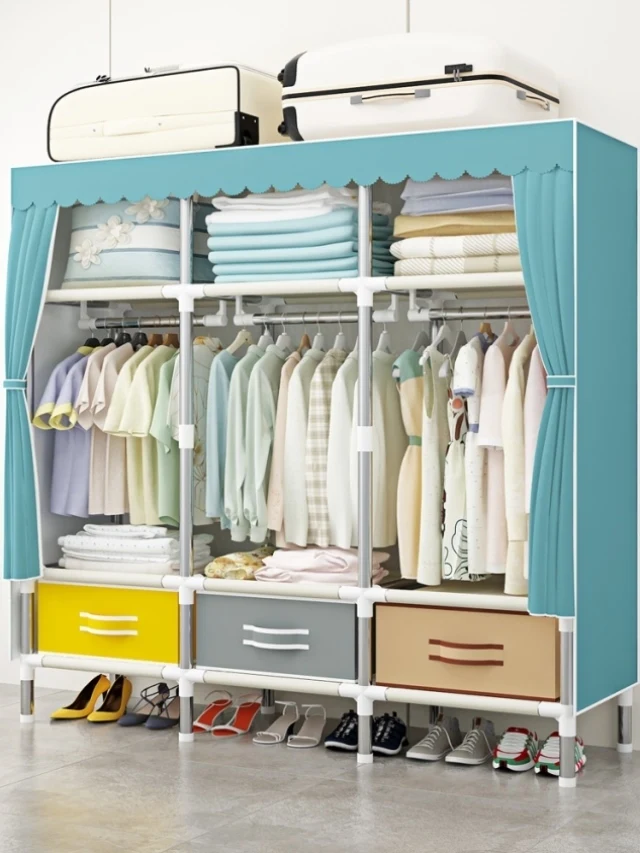 Cloth Wardrobe Simple Drawer Wild Assembly Storage Steel Thicken Double Rack Hanging | Мебель