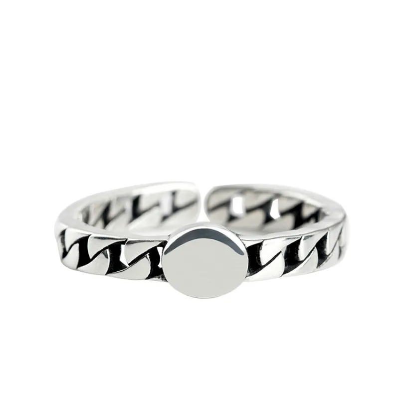 

925 Sterling Silver Double Cable Chain Round Open Rings For Women Handmade Female Thai Silver Vintage Jewelry 16.9mm Adjustable