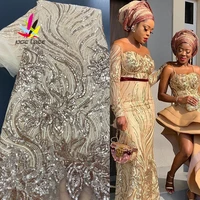 nigerian lace fabrics 5yard sequins lace fabric net lace fabric 2020 sequins green lace fabric for dress xz2651b 2