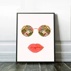 Солнечные очки в стиле хиппи настенное искусство богемный постер с красными губами Бохо потертый шик подростковая мода для дома красочный сексуальный поцелуй для девочек декор комнаты