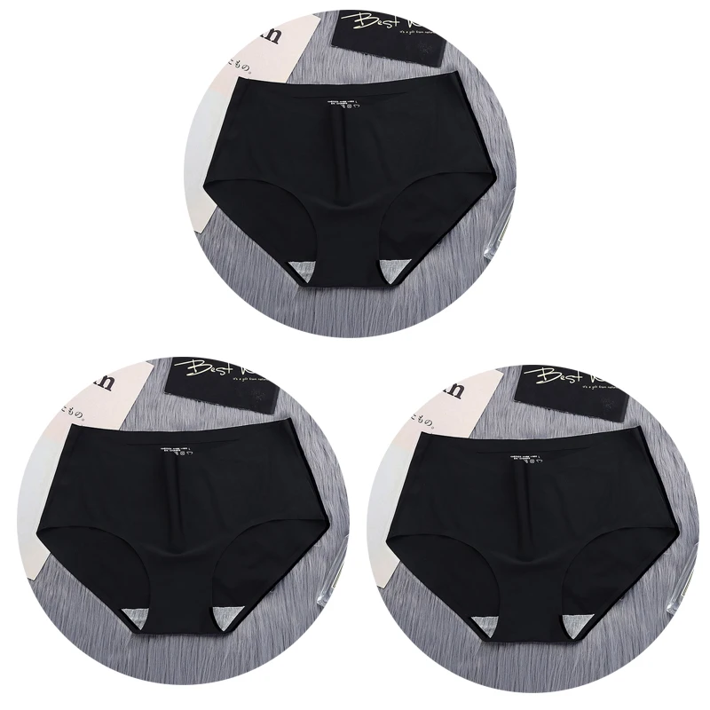 NK50-3BK-3PCS OLN женские трусики бесшовные, сексуальные стринги ледяные шелковистые Нижнее белье Женские одноцветные модные трусы со средней талией Горячая Распродажа - Цвет: NK50-3BK-3PCS