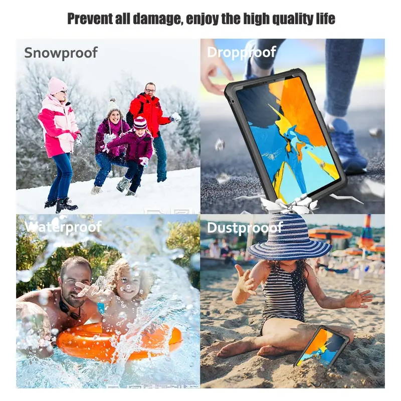 360 полная защита Водонепроницаемый Чехол для iPad Pro 11 противоударный силиконовый чехол для планшета прозрачный чехол с держателем и ремешком