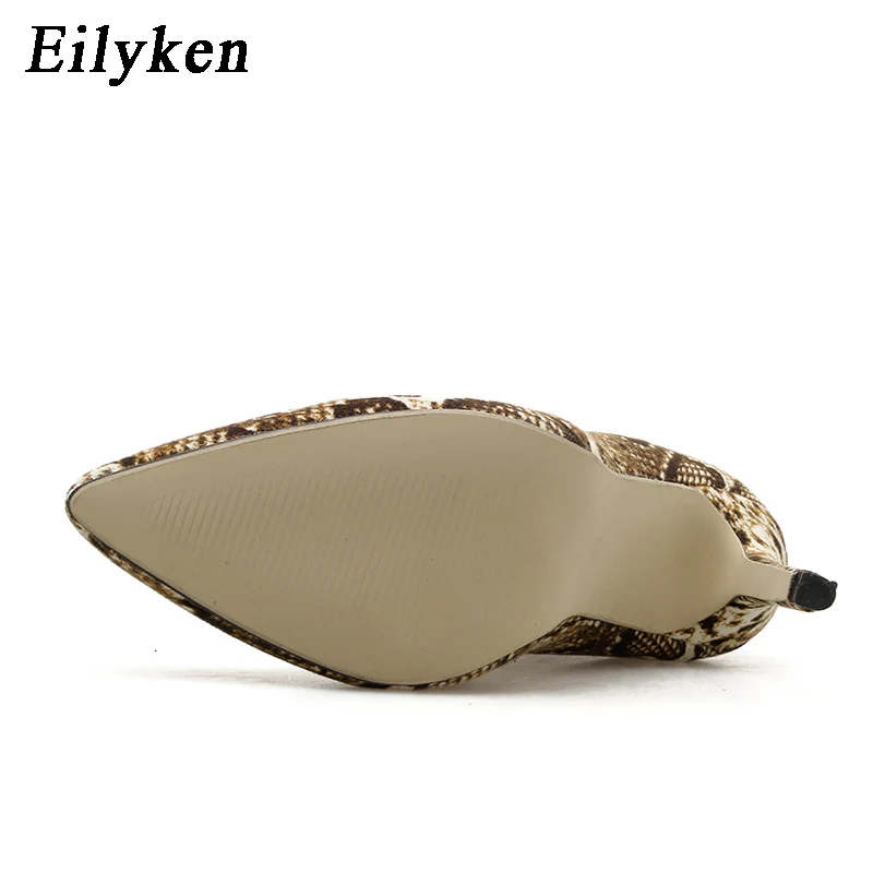 Eilyken/2021 г. Новые леопардовые сапоги со змеиным узором женские ботинки на высоком