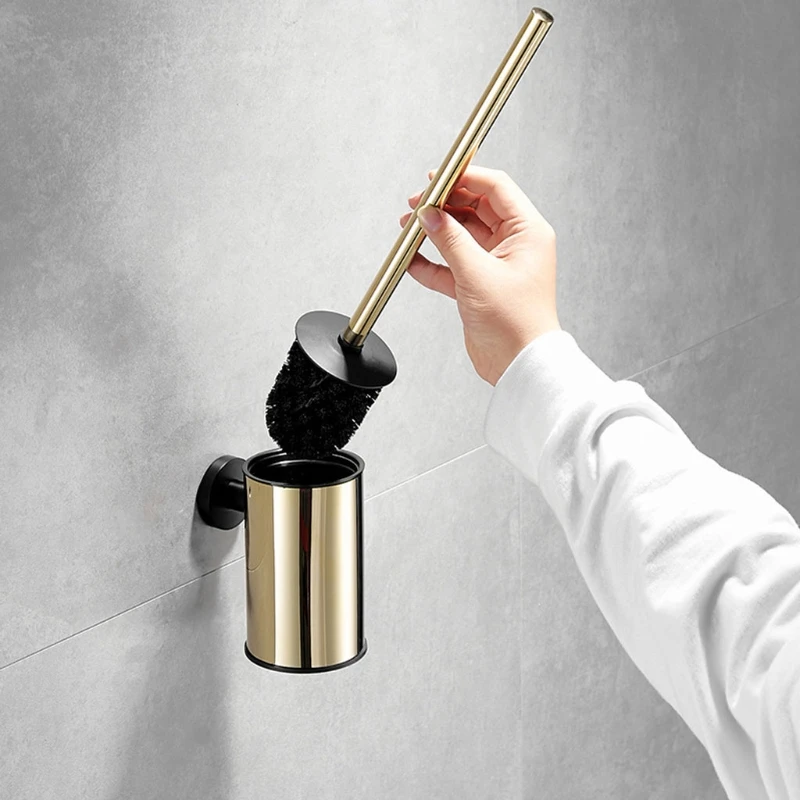 

Stainless Steel Toilet Brush and Holder Wall Mounted Cleaning Brush with Removable Drenching Tank Bathroom Accessories
