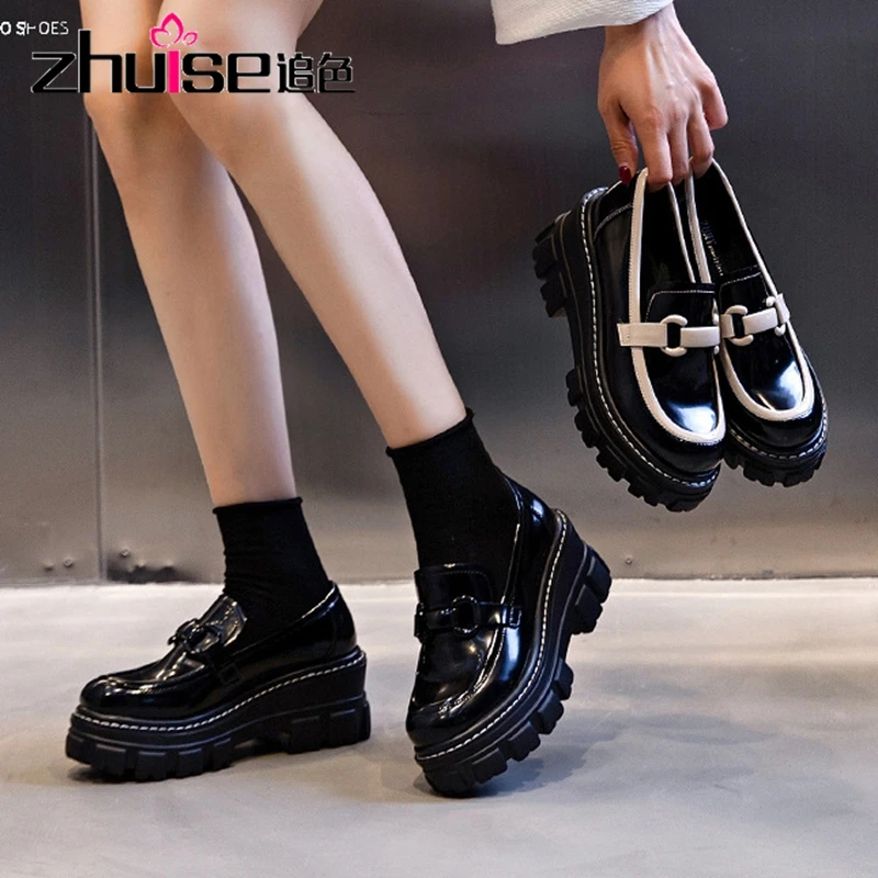 

British style autumn patent leather women's single shoes 2021 new heightened leather platform platform shoes