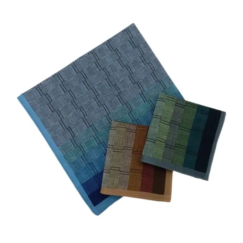 

3Pcs/Set Mens Cotton Handkerchief Gradient Color Wall Brick Plaid Patterns Pocket Square Hankies for Wedding Party Gift Random