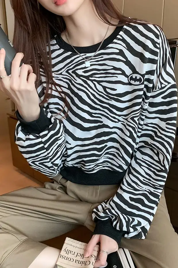 

Spring Streetwear Women Clothes Fashion O Neck Sweatshirt Casual Loose Striped Long Sleeve Oversize Harajuku Pullovers Tops