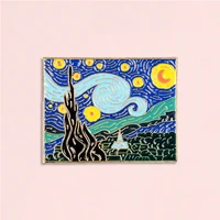 the starry night enamel pin abstract oil painting art badge brooch denim shirt backpack artist jewelry gift for friends