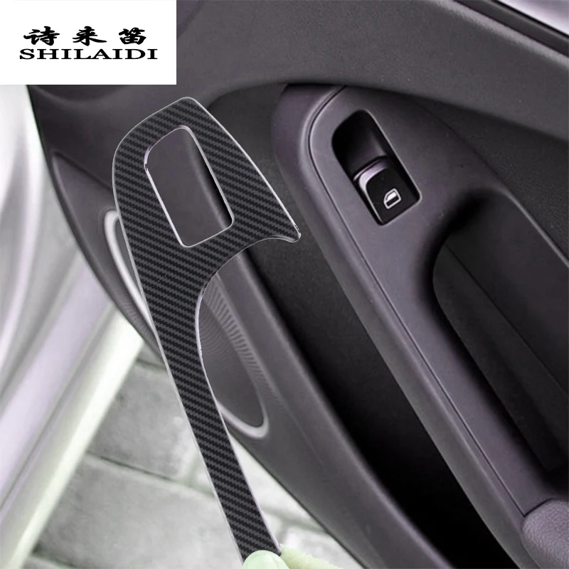 

Car Styling Door Armrest panel covers Stickers for Audi A4 B8 A5 Carbon fiber Window Glass Lifting Buttons Trim Auto Accessories