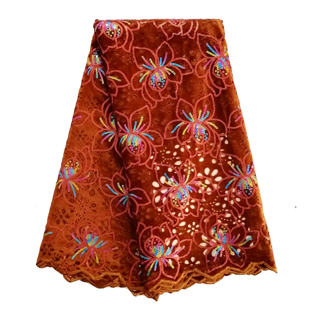 Burnt orange lace Новое поступление изумрудно-зеленое бархатное кружево с блестками африканская мягкая бархатная французская кружевная сеточка кружевная ткань - Цвет: Burnt orange lace