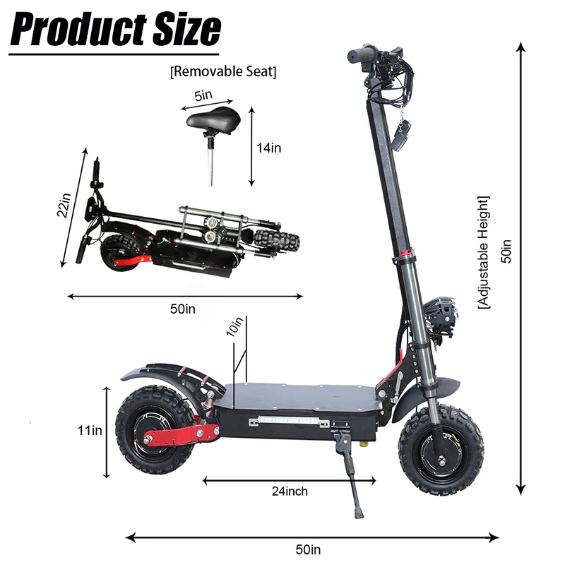 

Foldable Electric Scooters Adults Big Wheel 11 Inch Off Road Tire Electric Bike with Seat 60v 3200w Dual Motor 80KM/H Max Speed