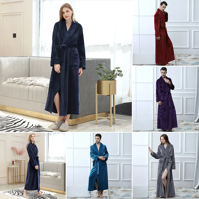 

Women Men Lengthened Soft Winter Bathrobe Comfortable Warm Long Sleeve Kimono Bathrobe Autumn Winter Wedding Bride Bridesmaid