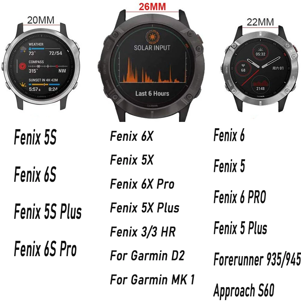 

22 26MM Quick fit Watchband Strap for Garmin Fenix 6X 6 Pro 5 5X Plus 3HR 935 945 S60 Watch Printing Silicone Easyfit Wriststrap