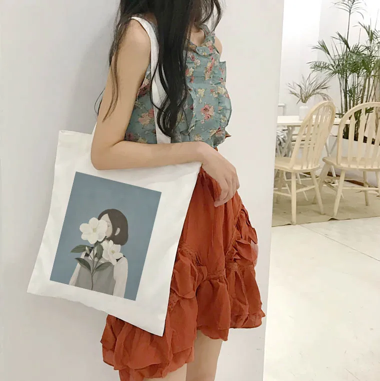 

Women Fun Art Cotton Canvas Shopper Bag Girl Harajuku 90s Y2K Classic Vintage Shoulder Handbag Female Bolsa Compra