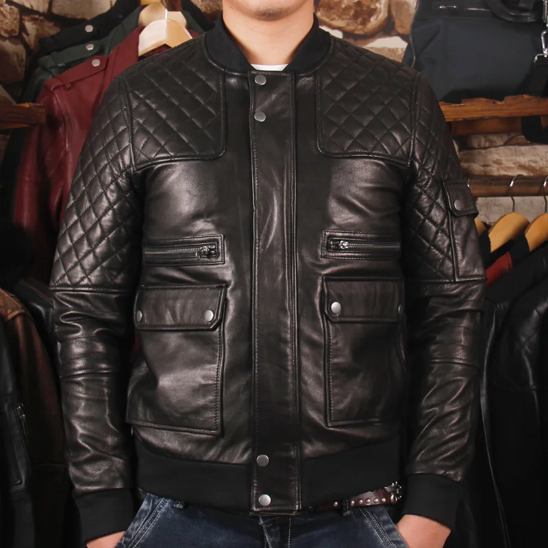 

Vegetable Tanned Sheepskin Leather Jacket Men's Motorcycle Thin Leather Clothing Short Slim Fit Motorcycle Leather Jacket