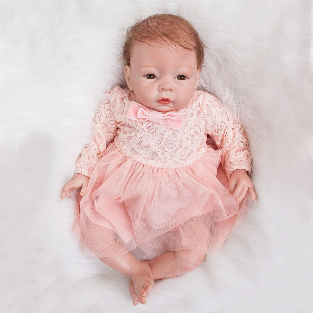 22 inch Reborn Dolls Little Princess Silicone Baby Realistic Doll Kids Playmates Pink Dress Lifelike Bebe Newborn 55cm | Игрушки и хобби