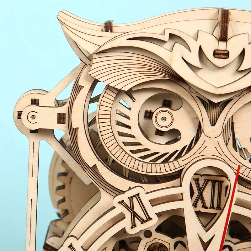 Деревянный 3D-пазл Обучающие игрушки сова сидит часы модель набор для