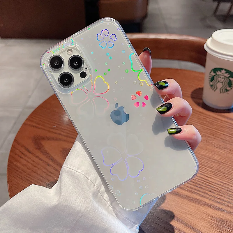 

12 case Gradient laser flower petals clear phone Case for iphone 11 12Pro Max 12 Pro X XR XS Max SE2020 7 8 Plus back cover