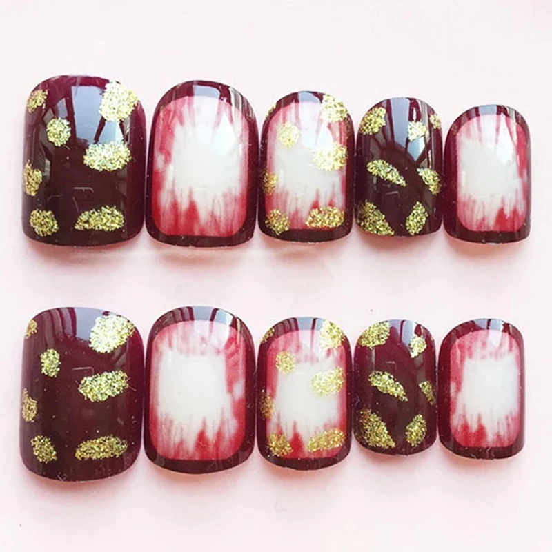 24 шт./компл. 3D накладные ногти наклейки Свадебные Благородные красные винные