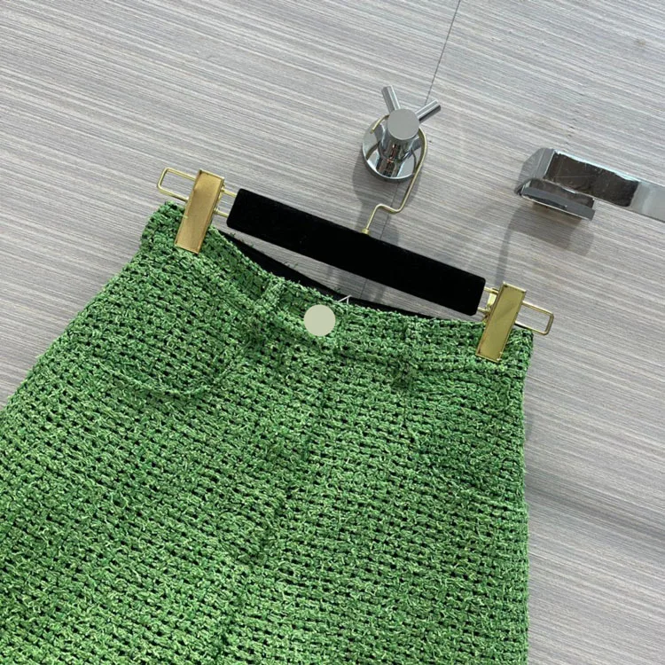 High Street Green Knitted Shorts for Women Summer 2021 New High Waist Straight Shorts High-end Brand Top Quality Knitted Shorts