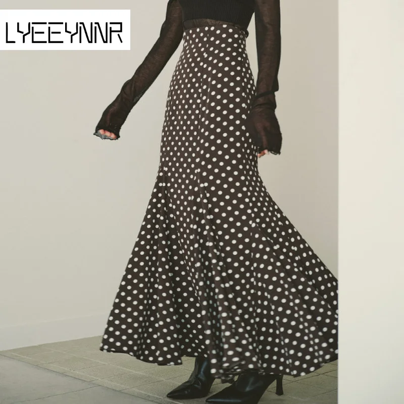 

Polka Dot Trumpet Skirts Women New Fashion High Waist Long Skirts Female Jupe Femme Casual Vintage Office Ladies Faldas Mujer