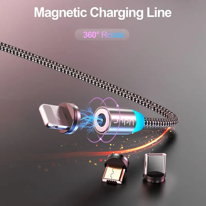 Магнитный кабель Udyr 1 м 2 Micro usb Type C магнитный для зарядки iPhone xr Xiaomi Samsung мобильный
