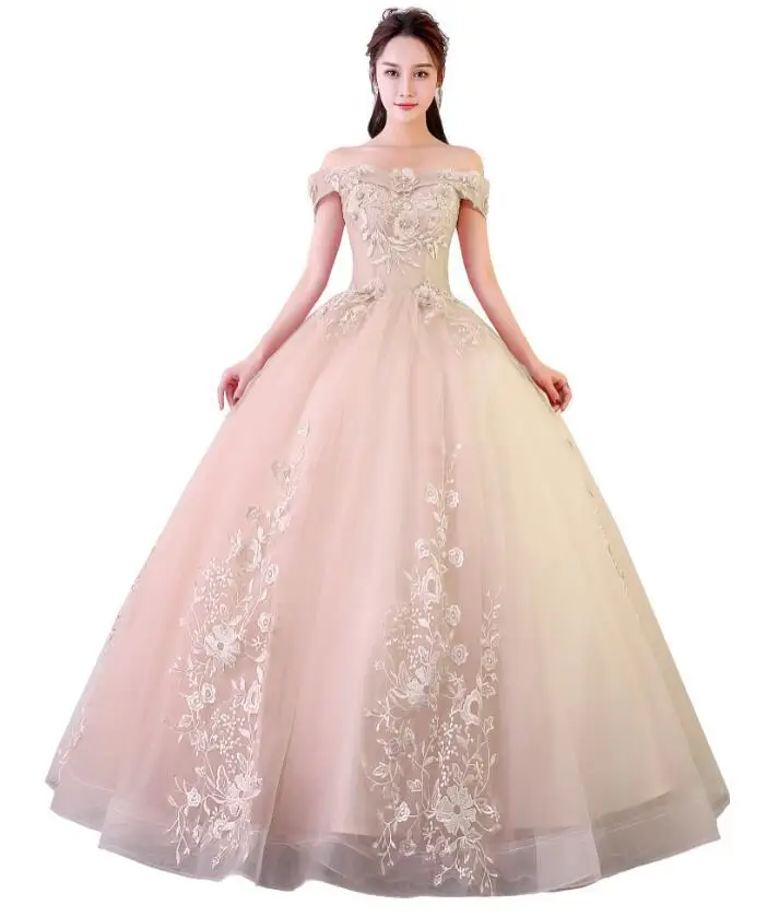 Розовые бальные платья Милая Тюль с кружевным жемчугом Vestidos De 15 Anos сладкий 16 платья Бальные вниз платья выпускного вечера - Цвет: Шампанское