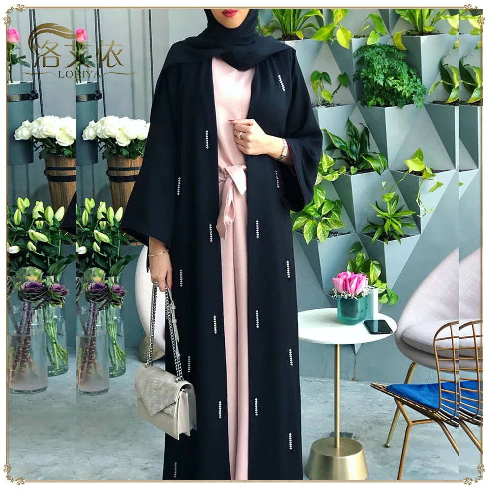 

Мусульманская абайя Wepbel, женское модное платье из Дубая ручной работы, украшенное бисером, исламский кардиган Ближнего Востока, халат, улич...