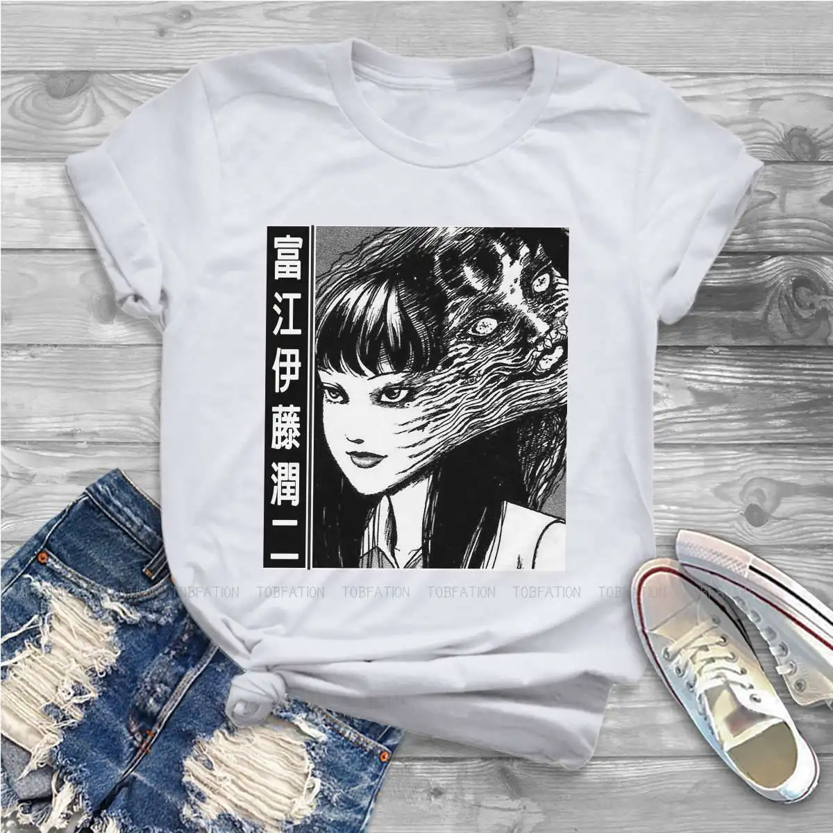 

Collection Uzumaki FACE Essential Female Shirts Junji Ito Large Vintage Women Tshirts Harajuku Casual Feminine Blusas