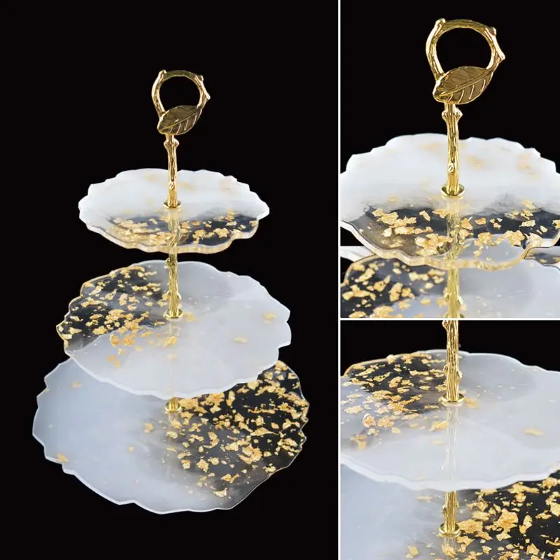 

3 Tier Cupcake Stands Resin Molds Round Square Tray Silicone Casting Mould with Handle Fitting Dessert Platter DIY Making Tools