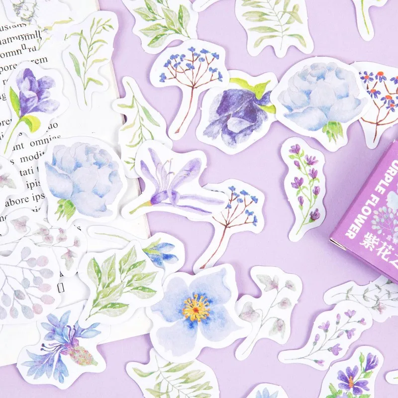 

20Packs Wholesale Purple Flower Box Sticker Scrapbook hand account Aesthetic Scrapbooking Ablum Diary Album DIY Paper 4CM