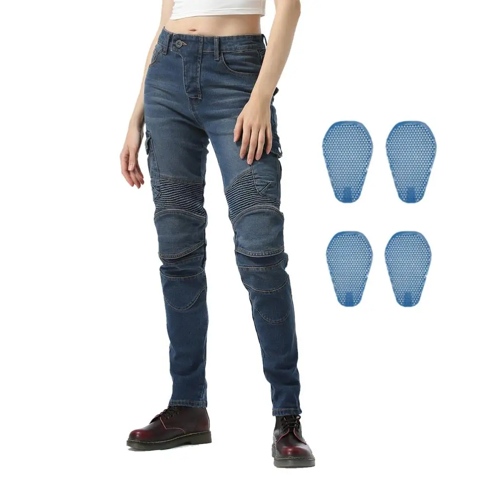 Байкерские джинсы для женщин мотоциклетные штаны верховой езды 4 X съемные