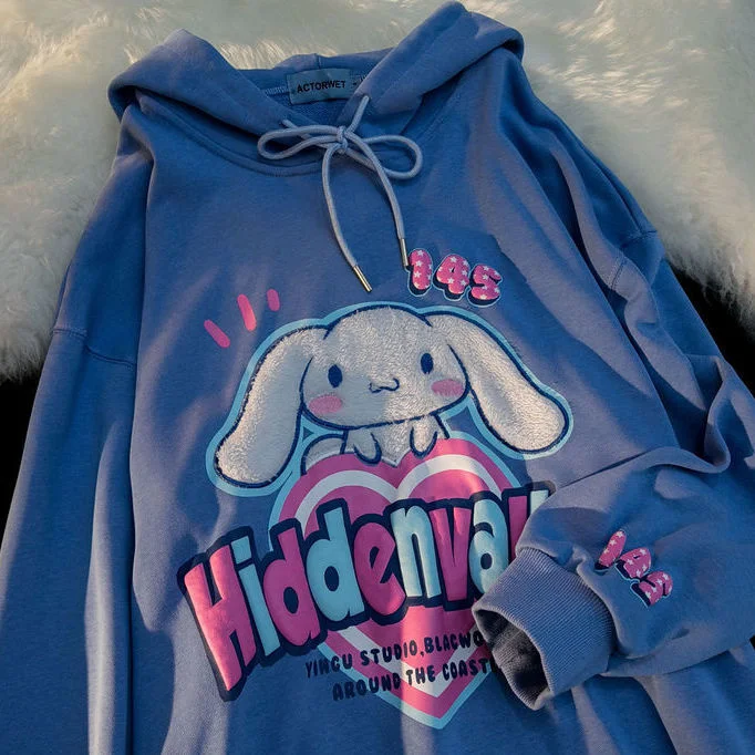 

2021 Chic Rabbit Embroidery Kawaii Hoodies Autumn Hip Hop Streetshirt Women Clothes for Teens Long Sleeve Goth Korean Fashion