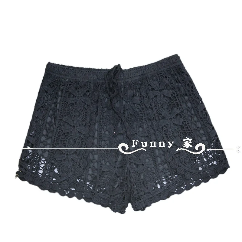 Женские пляжные шорты в богемном стиле Модные ажурные мини-шорты кружевные Белые