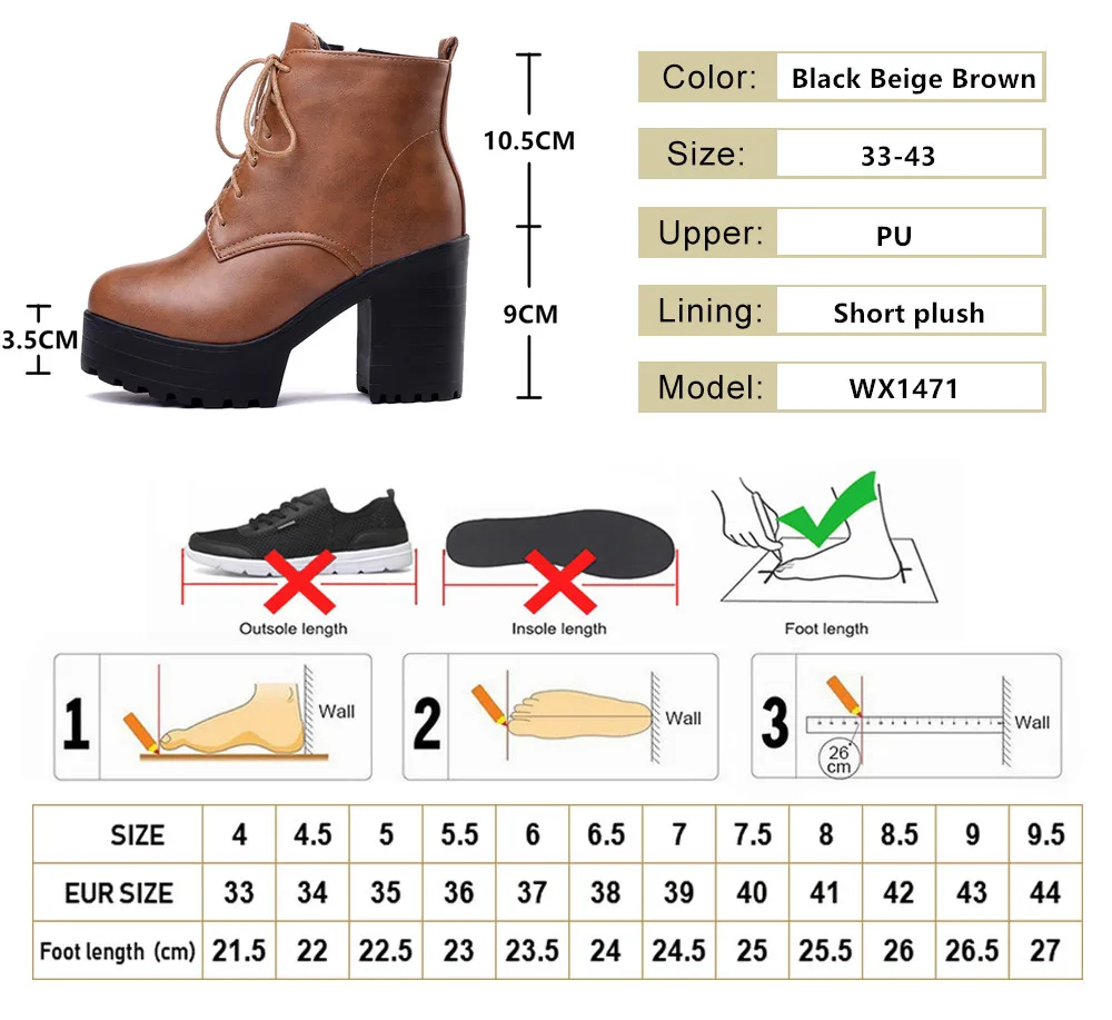 Boots Women 2023 Autumn Winter Shoes Female High Heel Booties Lace-up Platform Zip Ladies Zapatos De Mujer Black Beige Brown