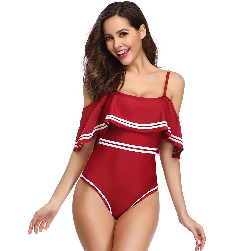 

New Women's One Piece Swimsuit Vintage Off Shoulder Ruffled Bathing Suits