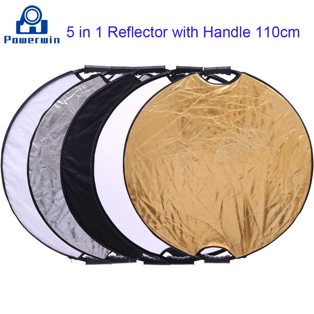 Портативный складной рефлектор Powerwin 5 в 1 110 см с ручкой дисковый светильник для