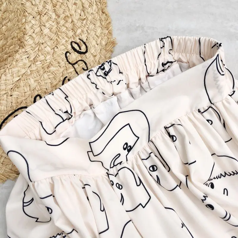 

Spring Summer A-line Skirt Funny Face Cartoon Print Street Graphic High Waist Midi Skirt Casual Style Cute Pattern Long Skirts