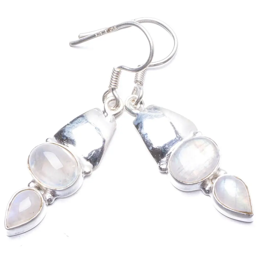 Серьги ручной работы из натурального радужного лунного камня уникальные серьги