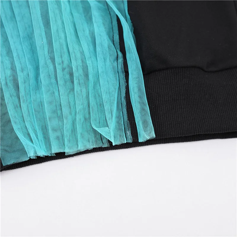 

[EAM] Loose Fit Asymmetrical Mesh Black Sweatshirt New Round Neck Long Sleeve Women Fashion Tide Spring Autumn 2021 1DD4518