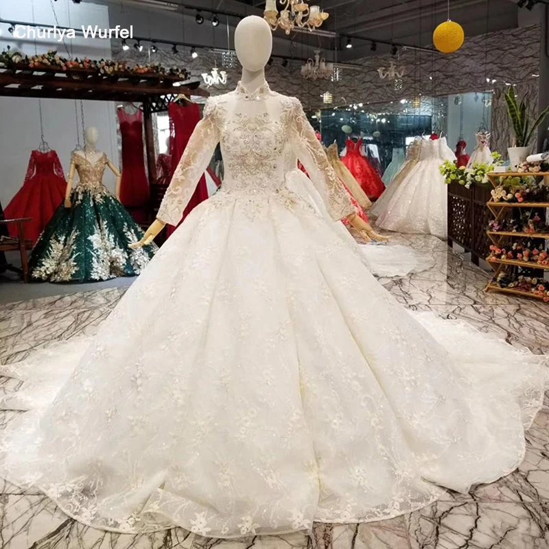 LS014651 подвенечное платье с длинным рукавомСвет Шампанское высокой горловиной