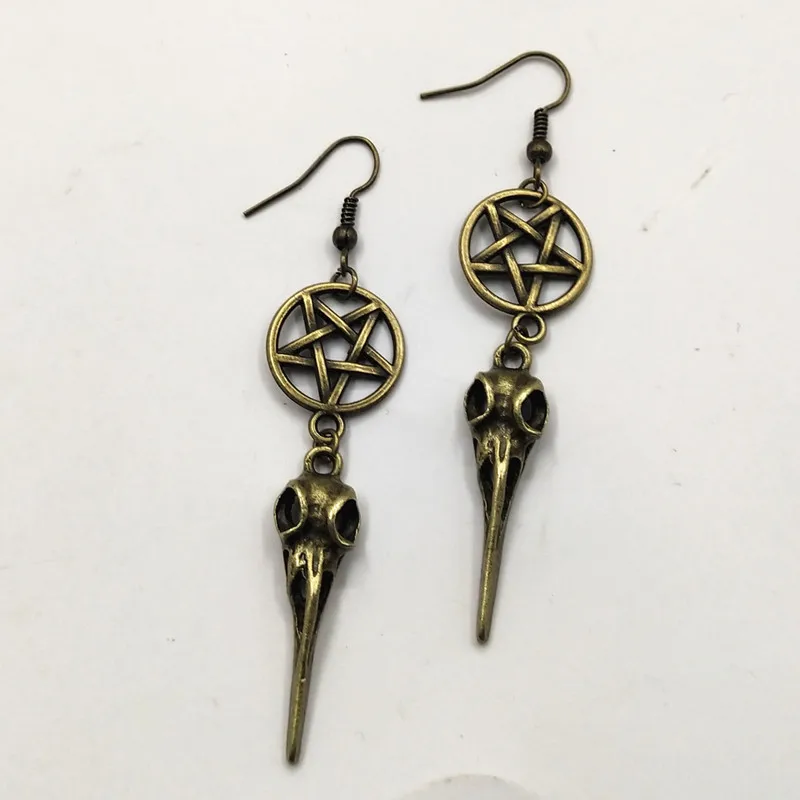 Серьги с черепом ворон серьги птицы готические длинные подарок на