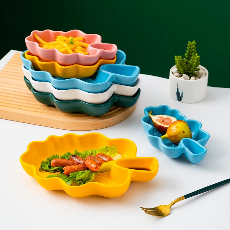 

Tree Shape Frult Salad Bowl Ceramic Fries Western Food Noodles Plates Microwave Oven Tableware For Student,Kids Breakfast Party